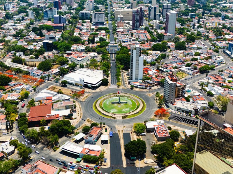 Vista aerea de la Glorieta de la Minerva en Guadalajara, Jalisco, México.